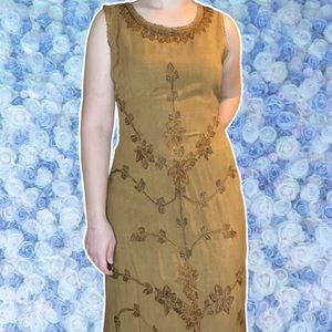 Vintage Embroidered L Pogee Free Size Hippy Dress Adjustable Waist Lagenlook Boh